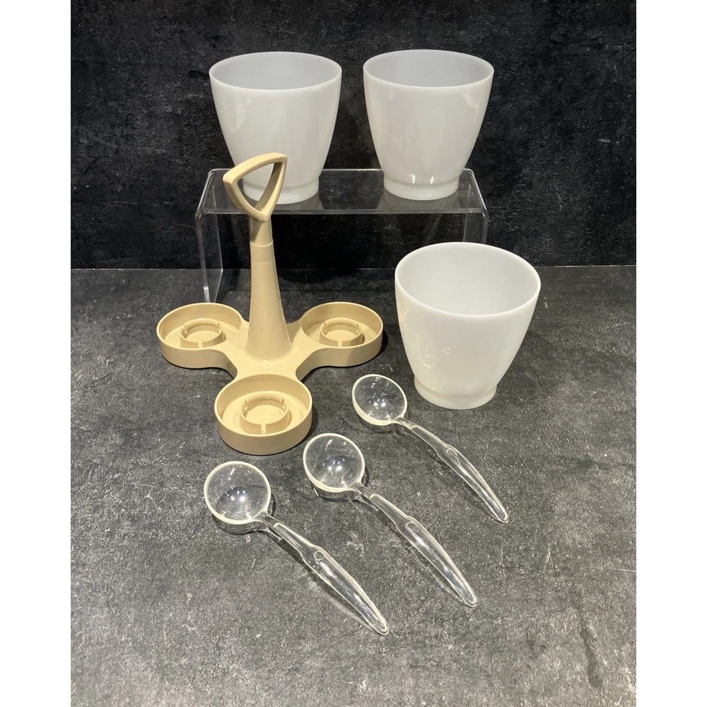 70s Tupperware Condiment Caddy 757 Almond Base Bowls Spoons